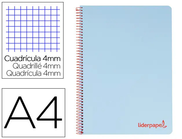 Imagen Cuaderno espiral liderpapel a4 wonder tapa plastico 80h 90gr cuadro 4mm con margen color azul