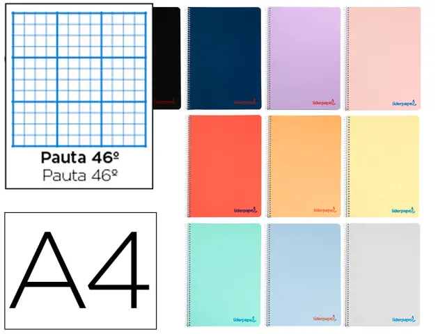 Imagen Cuaderno espiral liderpapel a4 wonder tapa plastico 80h 90gr rayado n.46 colores surtidos