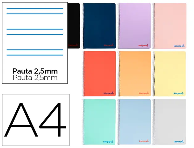 Imagen Cuaderno espiral liderpapel a4 wonder tapa plastico 80h 90gr pauta estrecha 2,5mm con margen colores surtidos