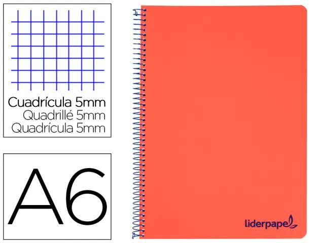 Imagen Cuaderno espiral liderpapel a6 micro wonder tapa plastico 120h 90 gr cuadro 5mm 4 bandas color rojo