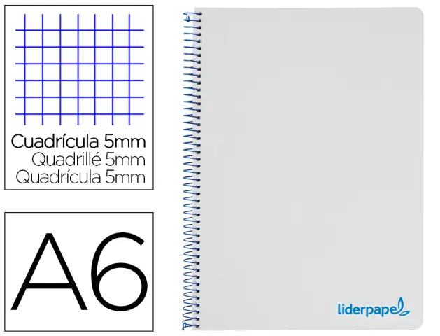 Imagen Cuaderno espiral liderpapel a6 micro wonder tapa plastico 120h 90 gr cuadro 5mm 4 bandas color gris