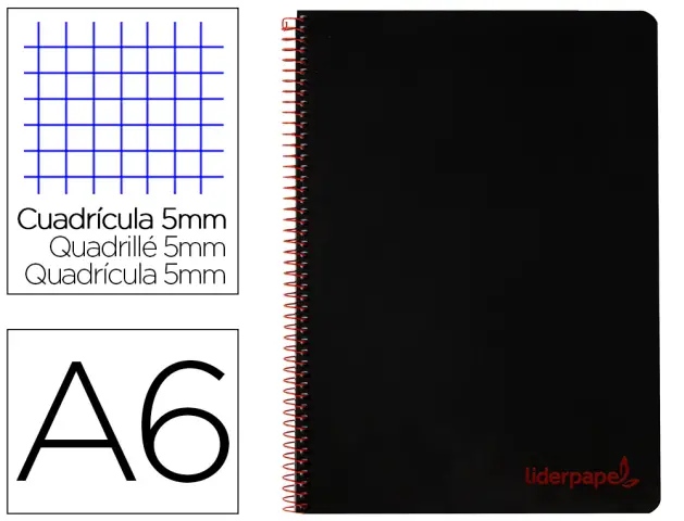 Imagen Cuaderno espiral liderpapel a6 micro wonder tapa plastico 120h 90 gr cuadro 5mm 4 bandas color negro