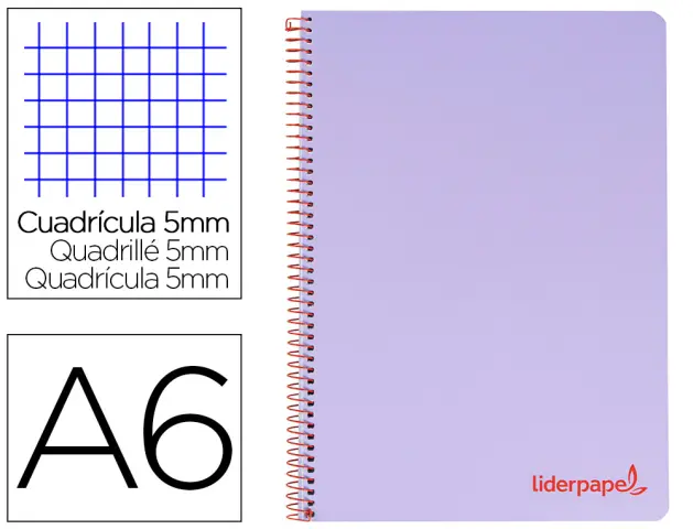 Imagen Cuaderno espiral liderpapel a6 micro wonder tapa plastico 120h 90 gr cuadro 5mm 4 bandas color violeta