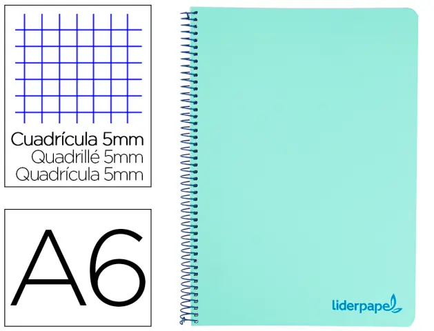 Imagen Cuaderno espiral liderpapel a6 micro wonder tapa plastico 120h 90 gr cuadro 5mm 4 bandas color verde