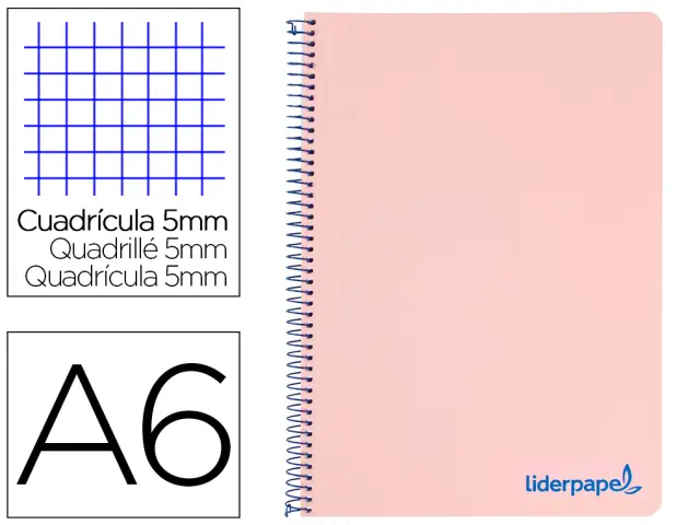 Imagen Cuaderno espiral liderpapel a6 micro wonder tapa plastico 120h 90 gr cuadro 5mm 4 bandas color rosa