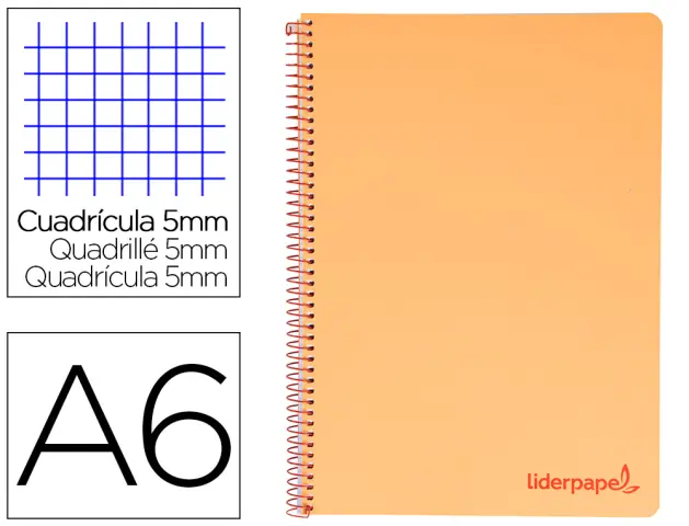 Imagen Cuaderno espiral liderpapel a6 micro wonder tapa plastico 120h 90 gr cuadro 5mm 4 bandas color naranja