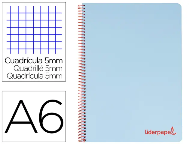 Imagen Cuaderno espiral liderpapel a6 micro wonder tapa plastico 120h 90 gr cuadro 5mm 4 bandas color celeste