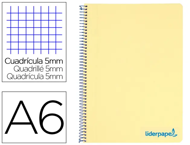 Imagen Cuaderno espiral liderpapel a6 micro wonder tapa plastico 120h 90 gr cuadro 5mm 4 bandas color amarillo