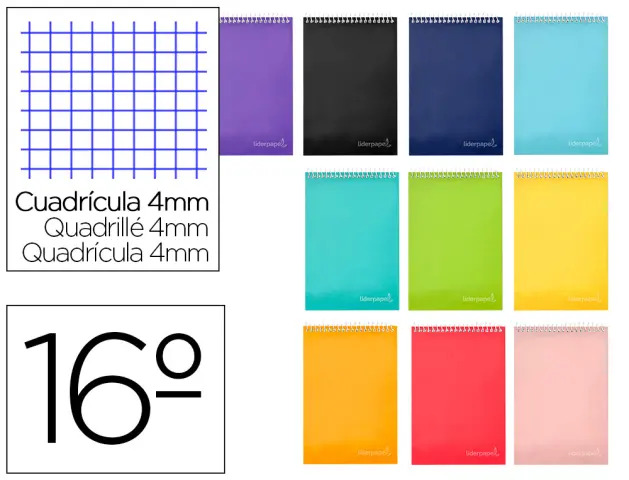 Imagen Cuaderno espiral liderpapel bo lsillo dieciseiavo apaisado witty tapa dura dura 80h 60 gr cuadro 4 mm colores surtidos
