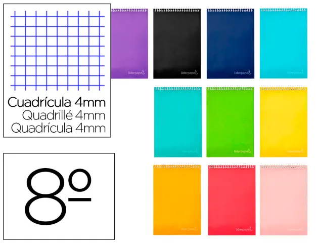Imagen Cuaderno espiral liderpapel bo lsillo octavo apaisado witty tapa dura 80h 75gr cuadro 4mm colores surtidos