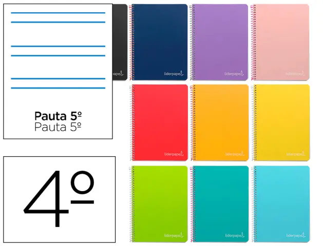 Imagen Cuaderno espiral liderpapel cuarto witty tapa dura 80h 75gr rayado montessori 5 mm colores surtidos