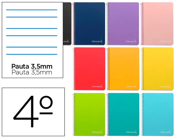 Imagen Cuaderno espiral liderpapel cuarto witty tapa dura 80h 75gr rayado montessori 3,5 mm colores surtidos