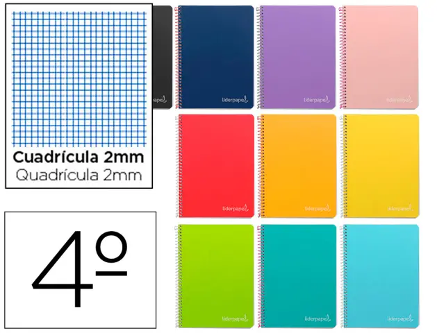 Imagen Cuaderno espiral liderpapel cuarto witty tapa dura 80h 75gr milimetrado 2mm colores surtidos
