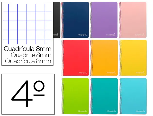 Imagen Cuaderno espiral liderpapel cuarto witty tapa dura 80h 75gr cuadro 8mm con margen colores surtidos