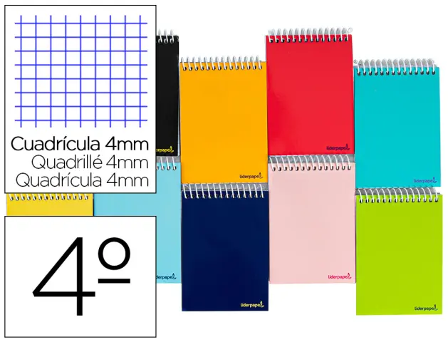 Imagen Cuaderno espiral liderpapel cuarto apaisado smart tapa blanda 80h 60gr cuadro 4mm conmargen colores surtidos