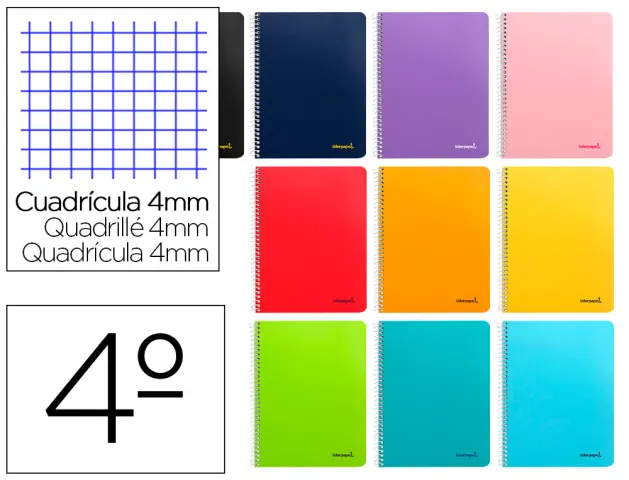 Imagen Cuaderno espiral liderpapel cuarto smart tapa blanda 40h 60gr cuadro 4mm con margen colores surtidos