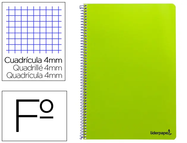 Imagen Cuaderno espiral liderpapel folio smart tapa blanda 80h 60gr cuadro 4mm con margen color verde