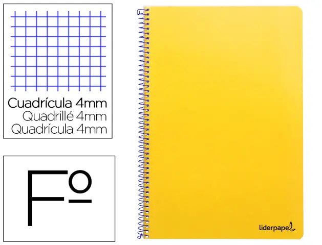 Imagen Cuaderno espiral liderpapel folio smart tapa blanda 80h 60gr cuadro 4mm con margen color amarillo