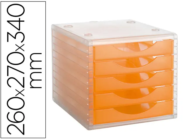 Imagen Fichero cajones de sobremesa archivo 2000 apilable 5 cajones naranja translucido 260x270x340 mm