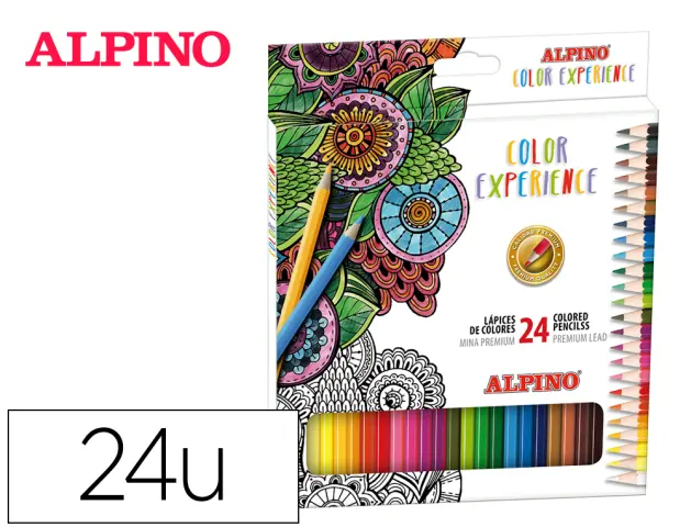 Imagen Lapices de colores alpino experience acuarelable mina premium 3,3 mm caja metalica de 24 unidades colores