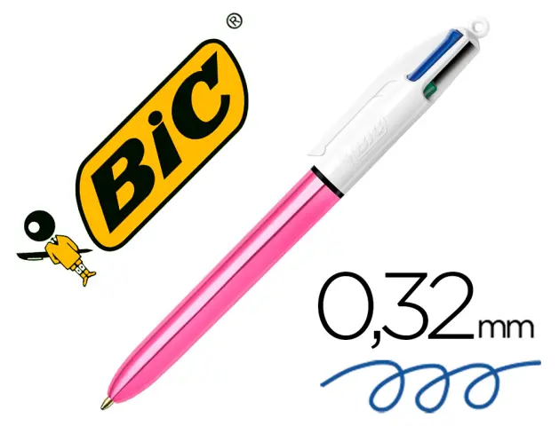 Imagen Boligrafo bic cuatro colores shine rosa punta de 1 mm