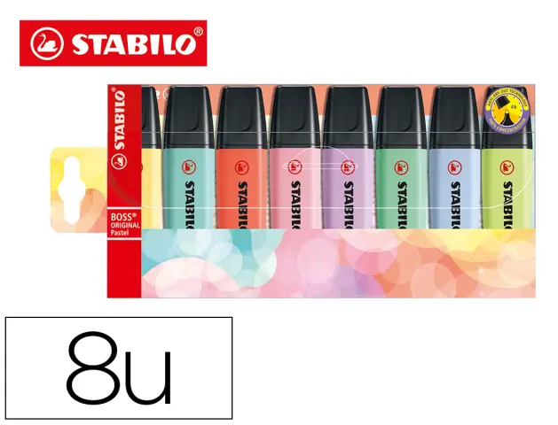 Imagen Rotulador stabilo boss fluorescente 70 pastel estuche de 8 unidades colores surtidos