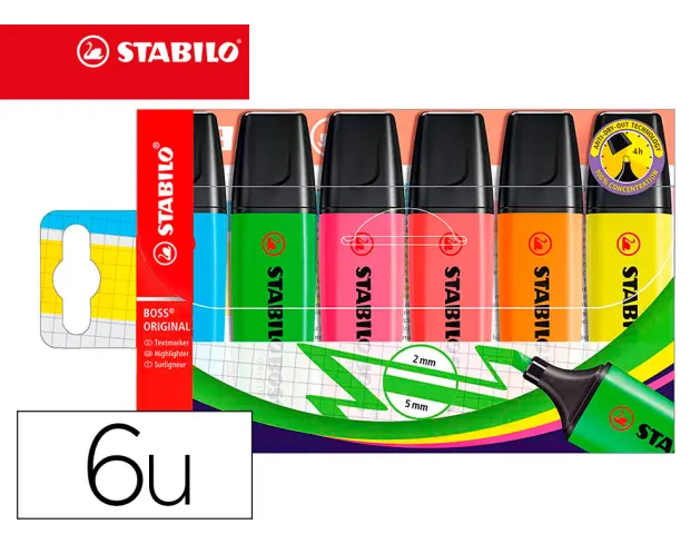 Imagen Rotulador stabilo boss fluorescente 70 estuche de 6 unidades colores surtidos