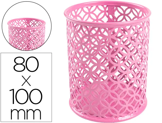 Imagen Cubilete portalapices q-connect metal redondo rosa diametro 80 altura 100 mm