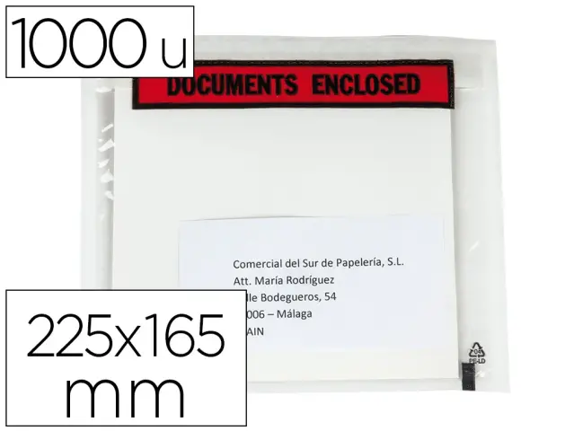 Imagen Sobre autoadhesivo q-connect portadocumentos multilingue 225x165 mm sin ventana paquete de 1000 unidades