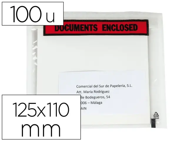 Imagen Sobre autoadhesivo q-connect portadocumentos multilingue 125x110 mm sin ventana paquete de 100 unidades