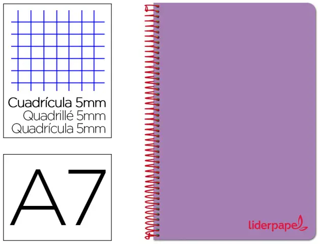 Imagen Cuaderno espiral liderpapel a7 micro wonder tapa plastico 100h 90 gr cuadro 5mm 4 bandas color violeta