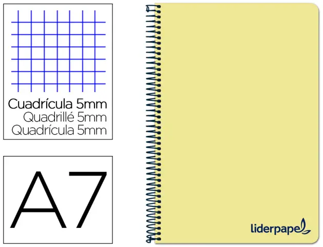 Imagen Cuaderno espiral liderpapel a7 micro wonder tapa plastico 100h 90 gr cuadro 5mm 4 bandas color amarillo
