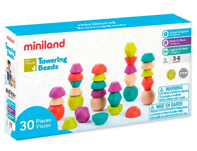 Imagen Juego miniland towering beads piezas de maderas para trabajar la logica