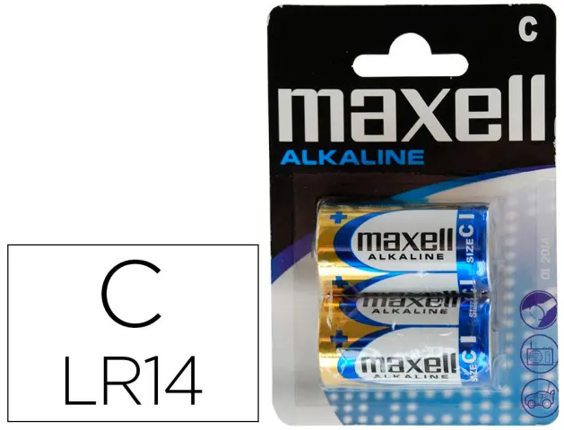 Imagen Pila maxell alcalina 1,5 v tipo c lr14 blister de 2 unidades