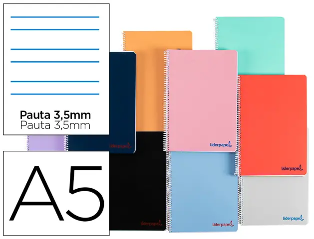 Imagen Cuaderno espiral liderpapel a5 wonder tapa plastico 80h 90g pauta 3,5mm con margen colores surtidos