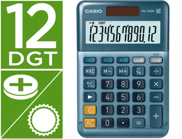 Imagen Calculadora casio ms-120em sobremesa 12 digitos tx +/- tecla doble cero color azul