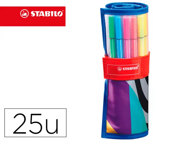 Imagen Rotulador stabilo punta de fibra pen 68 arty estuche rollerset de 25 unidades colores surtidos