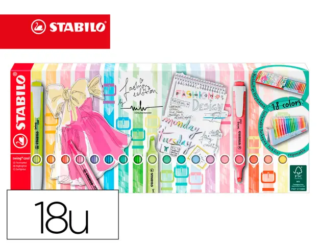 Imagen Rotulador stabilo fluorescente swing cool pastel deskset estuche de 18 unidades colores surtidos