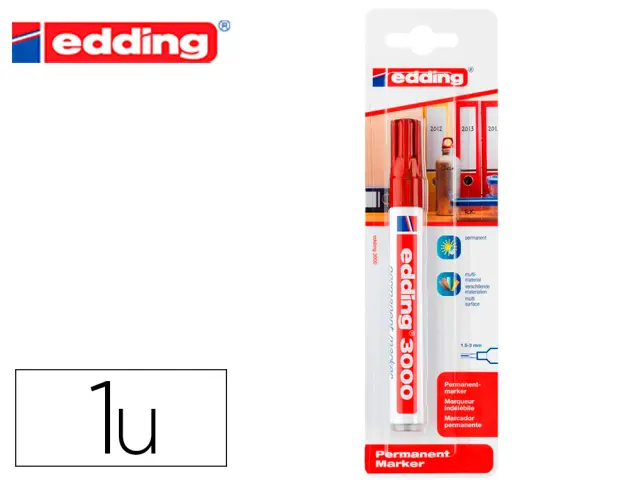 Imagen Rotulador edding marcador permanente 3000 rojo n.2 punta redonda 1,5-3 mm blister de 1 unidad