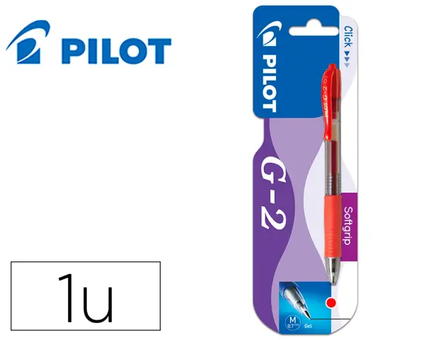 Imagen Boligrafo pilot g-2 rojo tinta gel retractil sujecion de caucho en blister