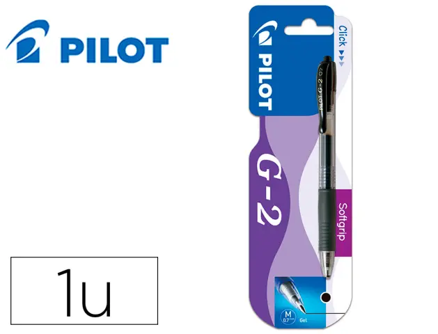 Imagen Boligrafo pilot g-2 negro tinta gel retractil sujecion de caucho en blister