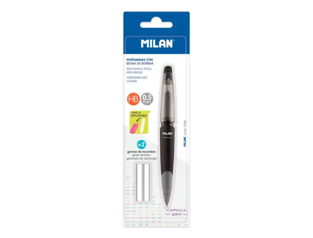 Imagen Portaminas milan capsule slim 0,5 mm + 2 recambios de goma en blister