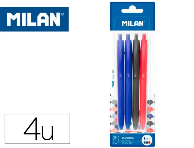 Imagen Boligrafo milan p1 retractil 1 mm touch blister de 4 unidades colores surtidos