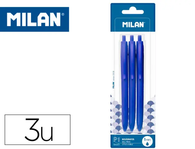 Imagen Boligrafo milan p1 retractil 1 mm touch azul blister de 3 unidades