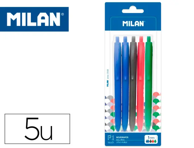 Imagen Boligrafo milan p1 retractil 1 mm touch blister de 5 unidades colores surtidos