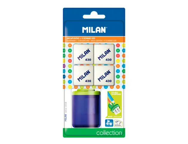 Imagen Sacapuntas milan collection plastico 2 usos + 4 gomas 430