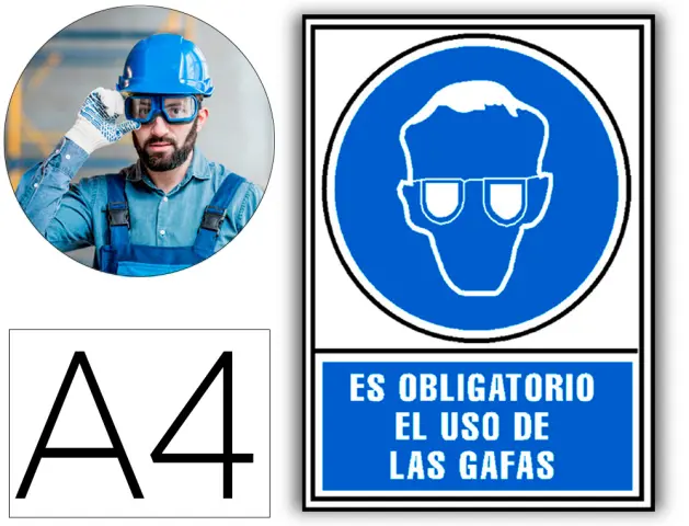 Imagen Pictograma archivo 2000 obligatorio uso de gafas pvc azul luminiscente 210x297 mm