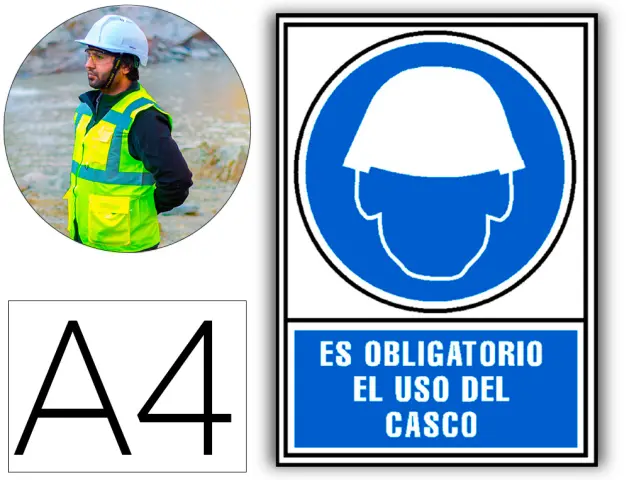 Imagen Pictograma archivo 2000 obligatorio uso de casco pvc azul luminiscente 210x297 mm