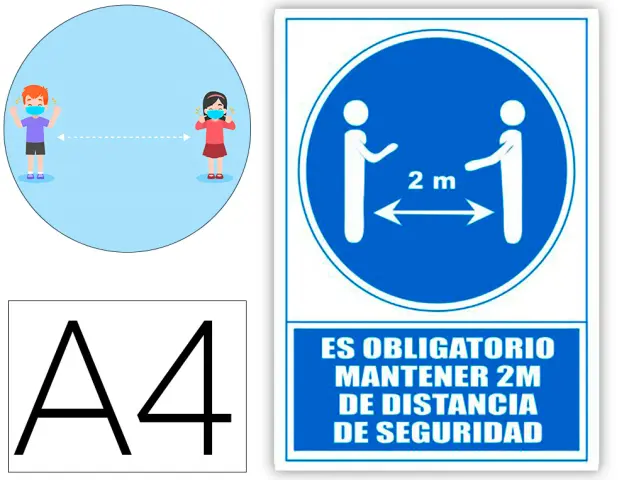 Imagen Pictograma archivo 2000 obligatorio mantener 2 m de distancia de seguridad pvc color azul 210x297 mm