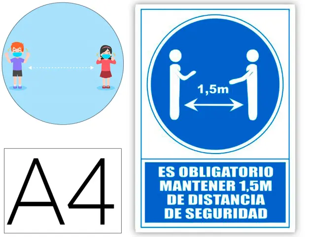 Imagen Pictograma archivo 2000 obligatorio mantener 1,5 m de distancia de seguridad pvc color azul 210x297 mm